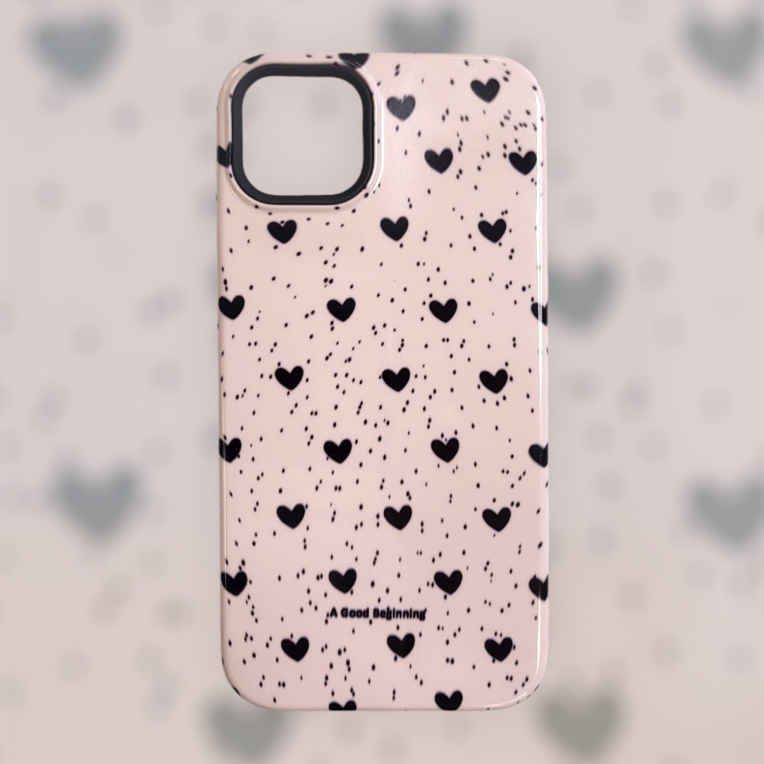 Small Black Hearts with Pink Background